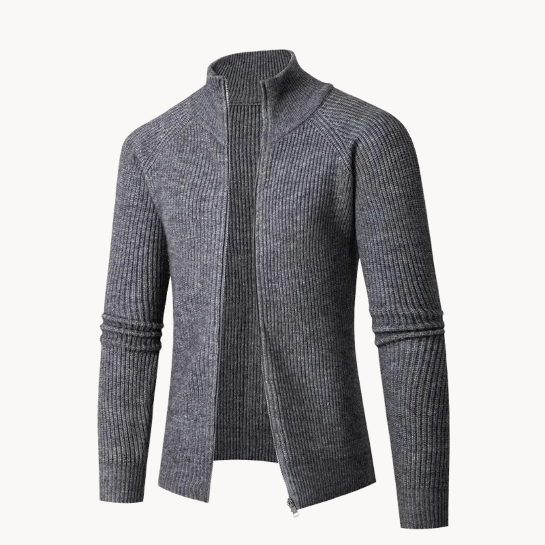 Cardigan en Maille Côtelée avec Fermeture Éclair pour Homme | Pull d’Hiver Chaud