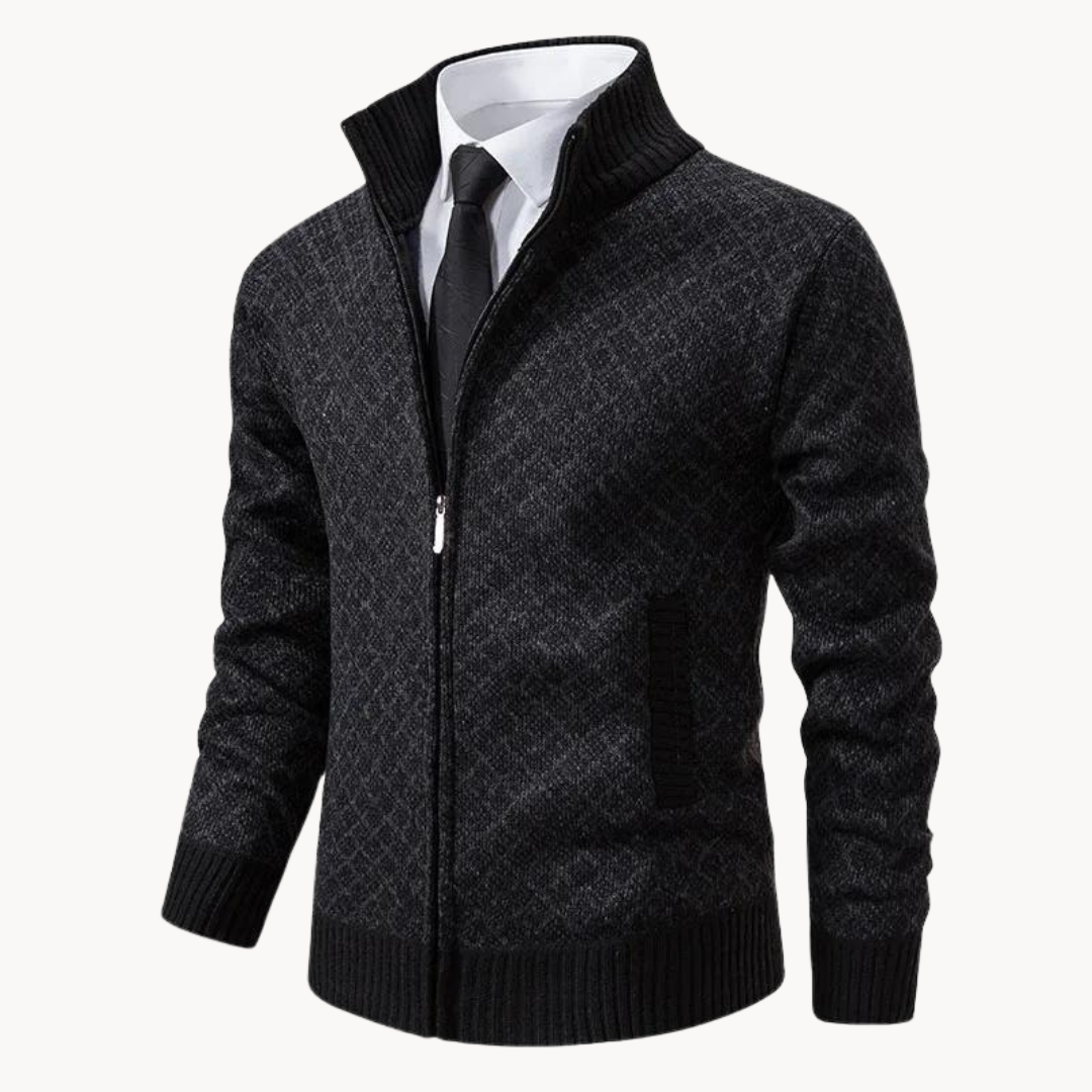 Cardigan Zippé en Maille à Motifs pour Homme | Pull à Col Montant Chaud