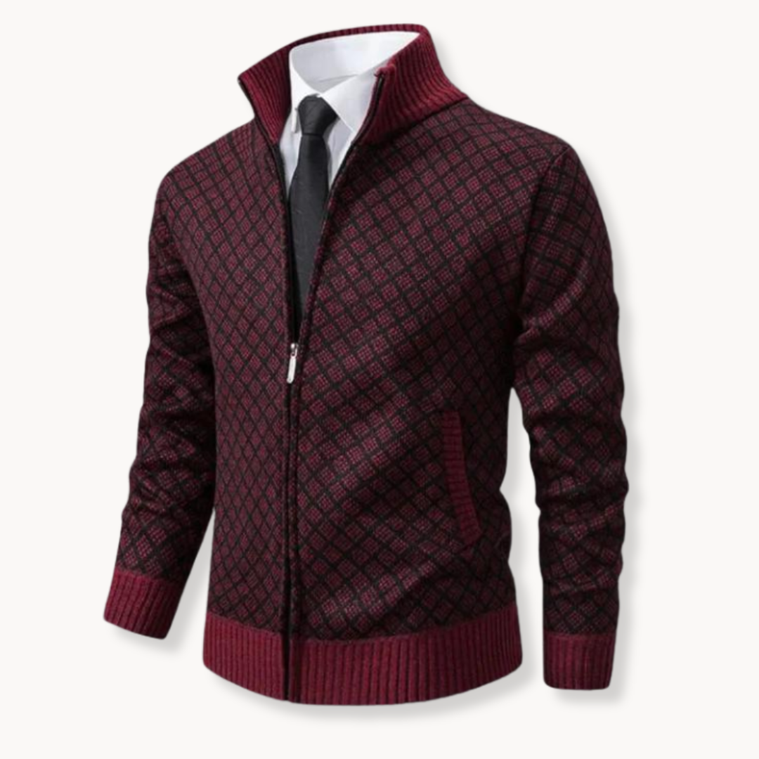 Cardigan Zippé en Maille à Motifs pour Homme | Pull à Col Montant Chaud