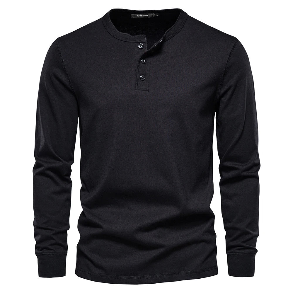 T-shirt Henley à Manches Longues pour Homme | Haut à Col Rond avec Boutons