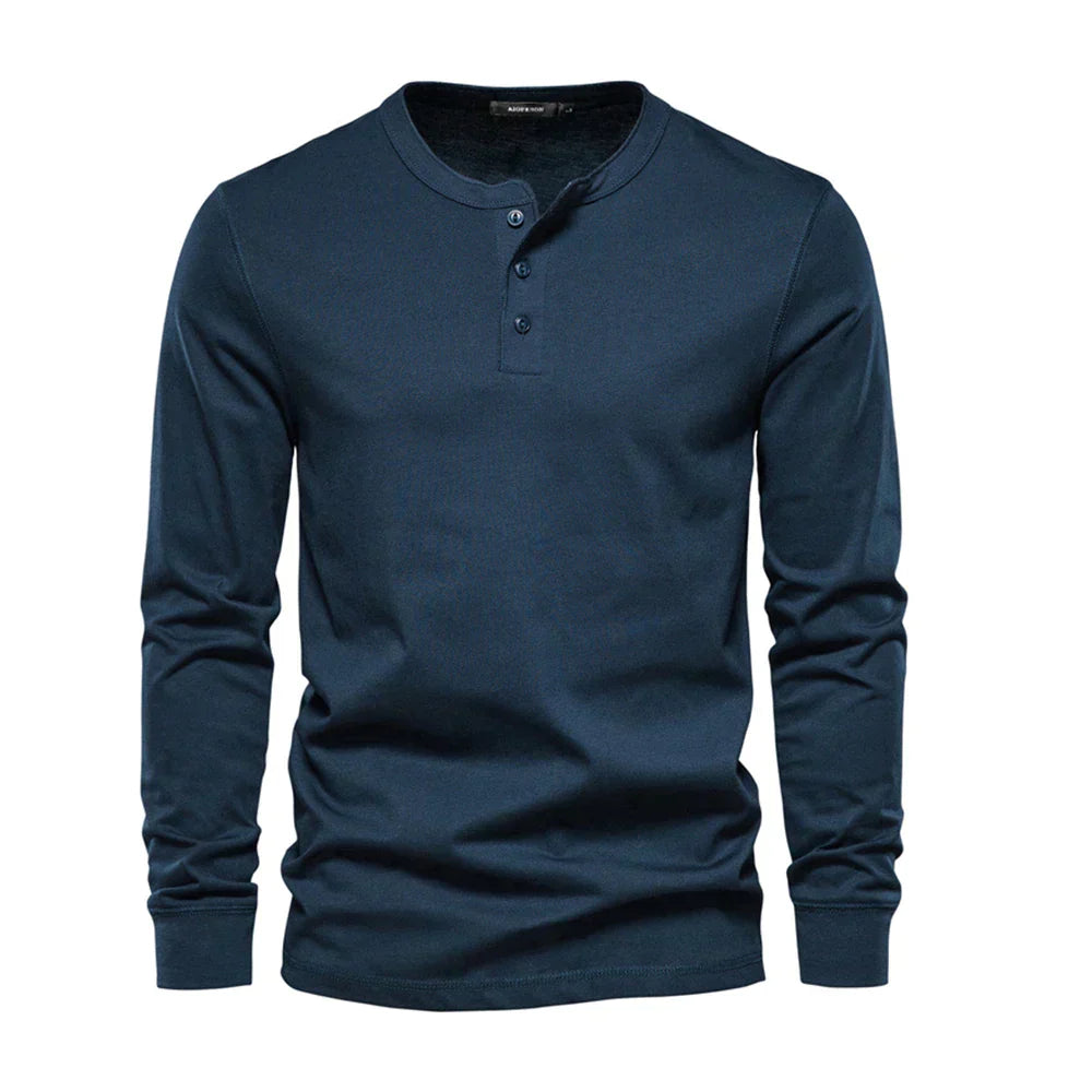 T-shirt Henley à Manches Longues pour Homme | Haut à Col Rond avec Boutons