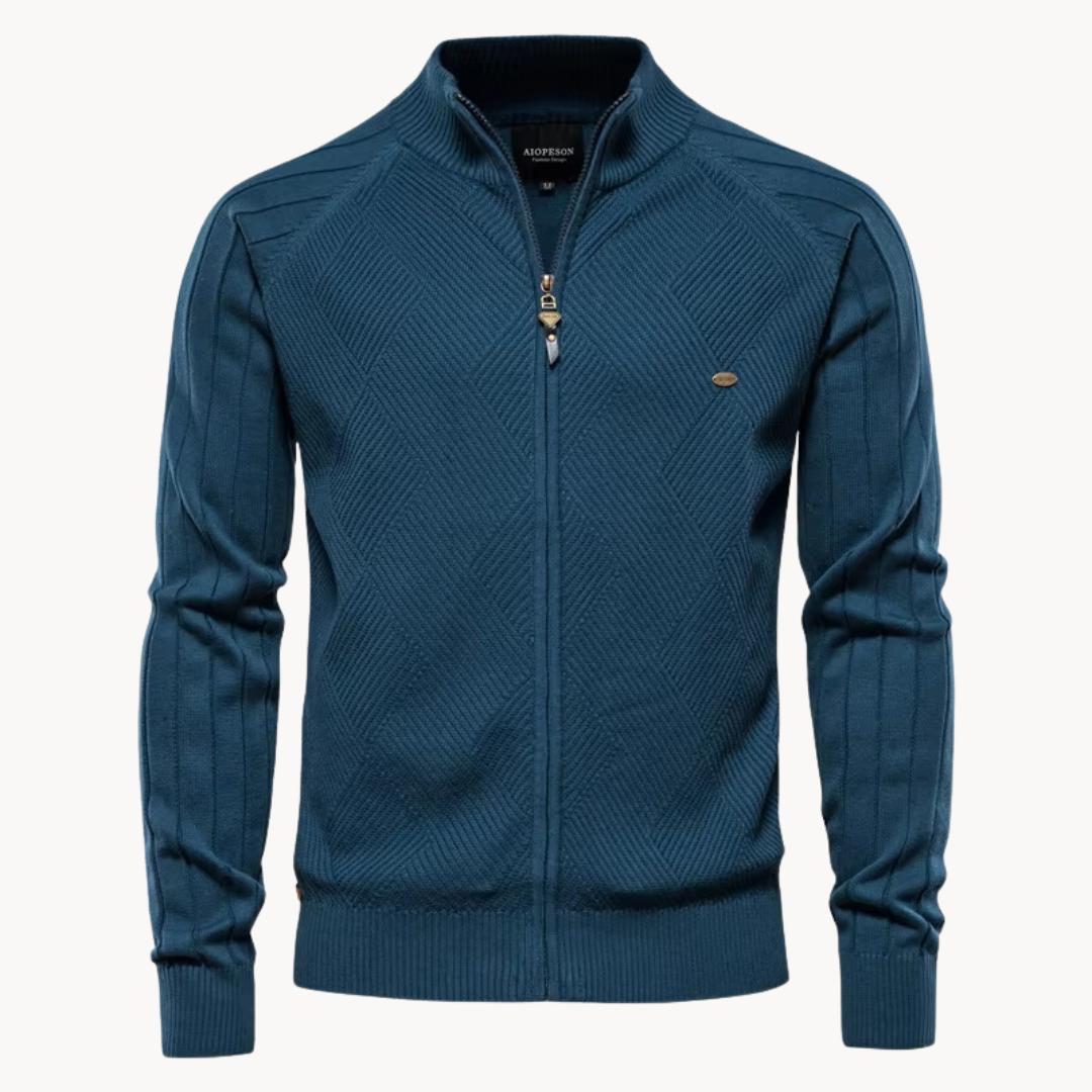 Cardigan Zippé en Maille Texturée pour Homme | Pull d’Hiver Décontracté à Col Montant