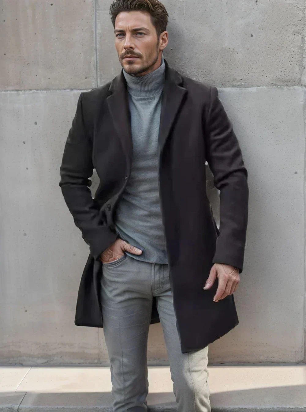 Trench Long d’Hiver Coupe-Vent pour Homme | Manteau Chaud à Boutons