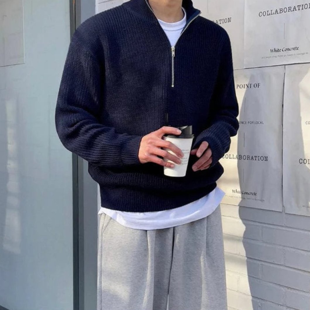 Pull en Maille d’Hiver à Demi-Zip pour Homme | Pull Chaud et Confortable