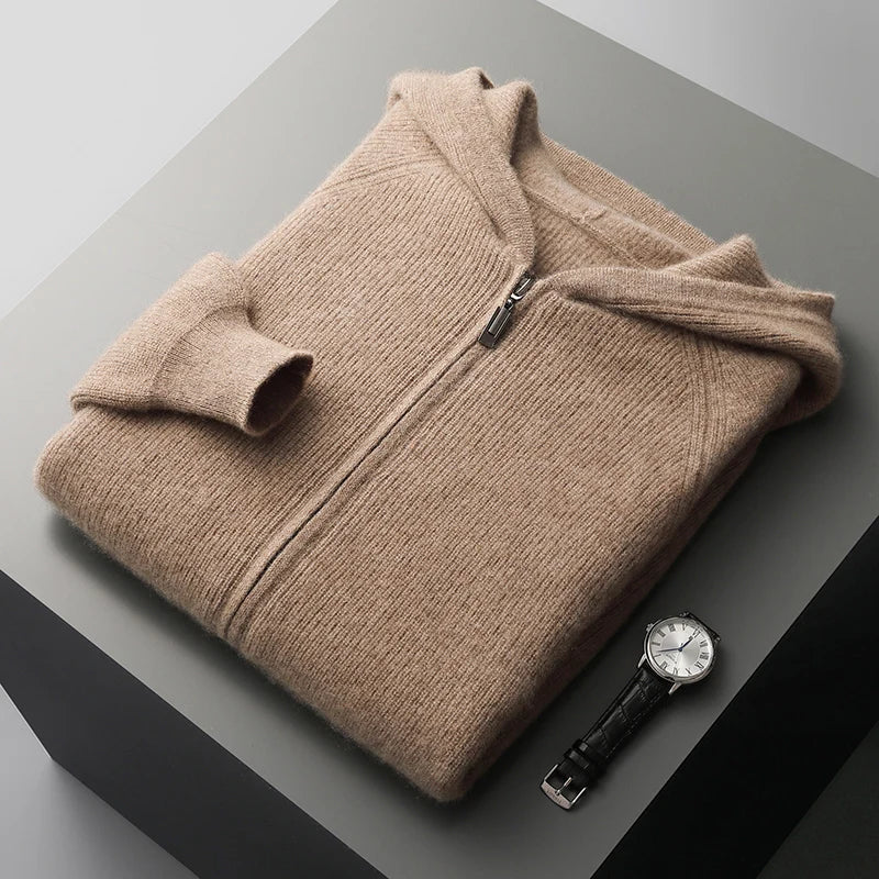 Sweat à Capuche en Maille Zippé Chaud pour Homme | Pull d’Hiver Confortable