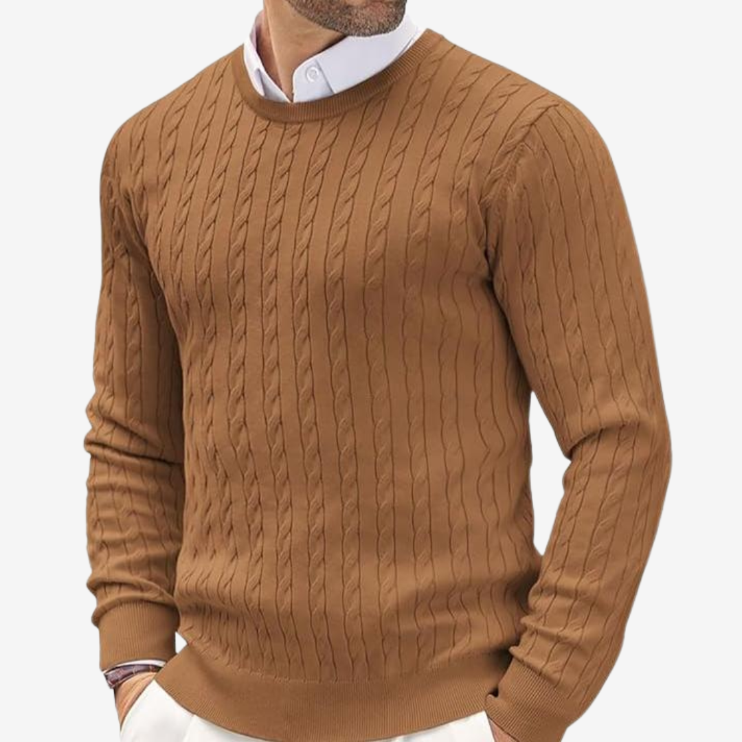 Pull d’Hiver à Col Rond en Maille Torsadée pour Homme | Pull Classique Chaud