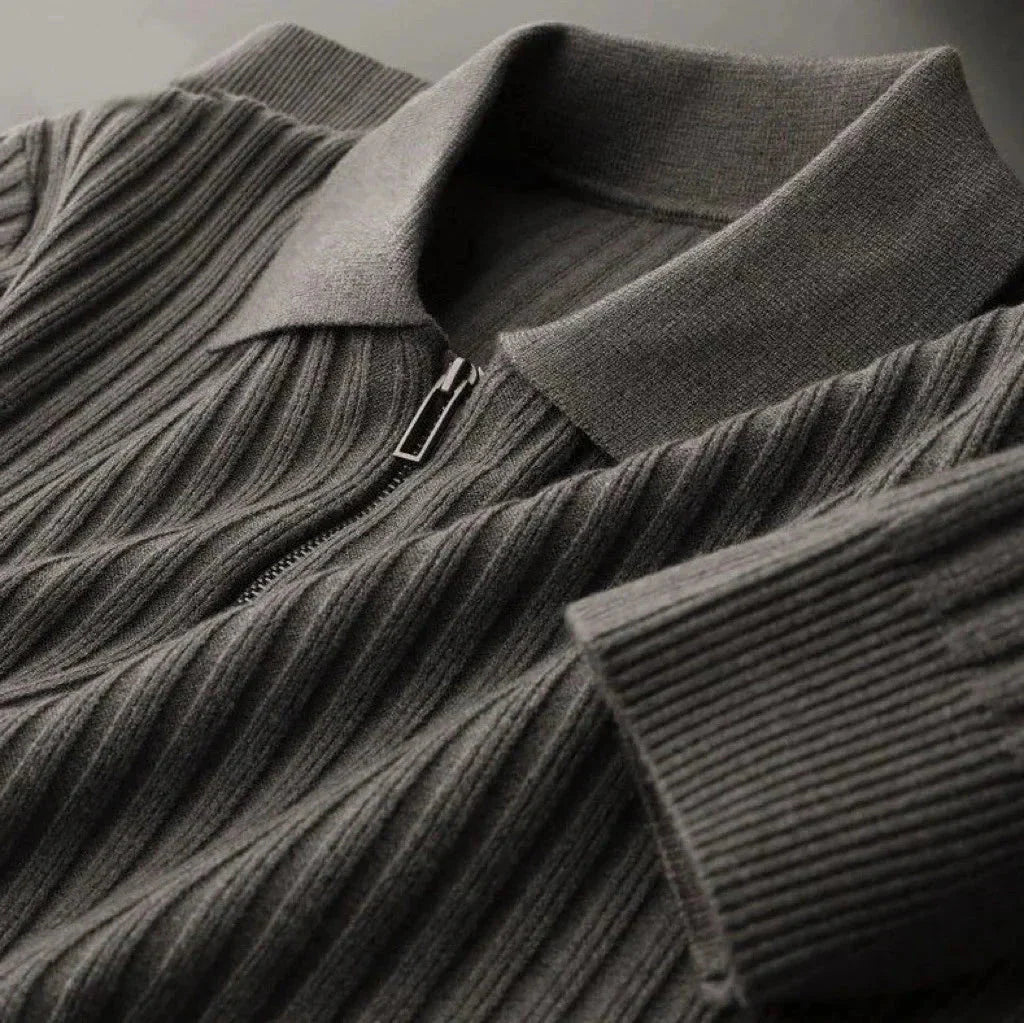 Pull à Col Rabattu en Maille Côtelée à Demi-Zip pour Homme | Pull d’Hiver Chaud