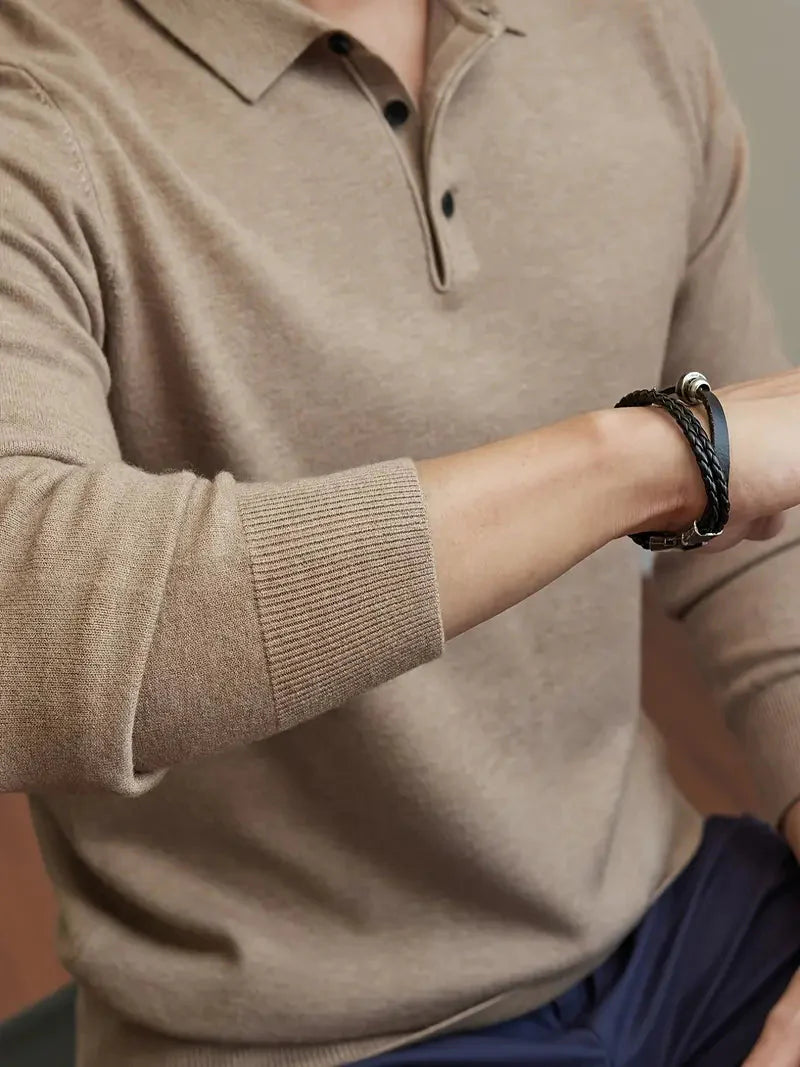 Pull Polo en Maille à Manches Longues pour Homme | Pull d’Hiver Confortable