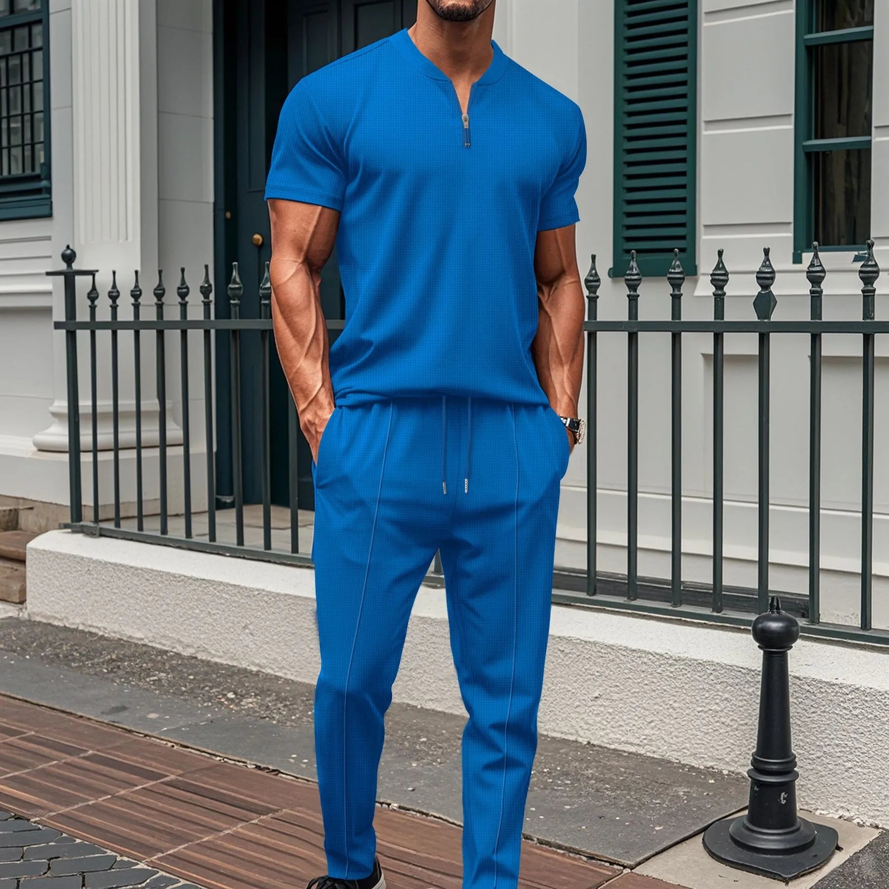 Bellini | Ensemble Polo Zippé et Pantalon en Maille Waffle