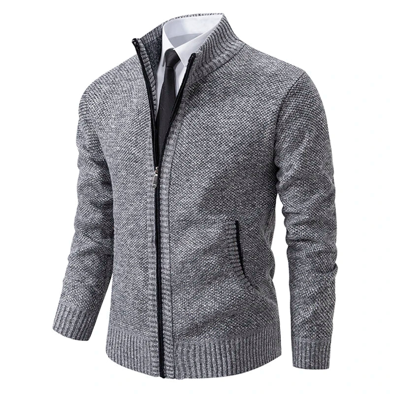 Cardigan d’Hiver Chaud en Maille Zippé pour Homme | Avec Poches Frontales