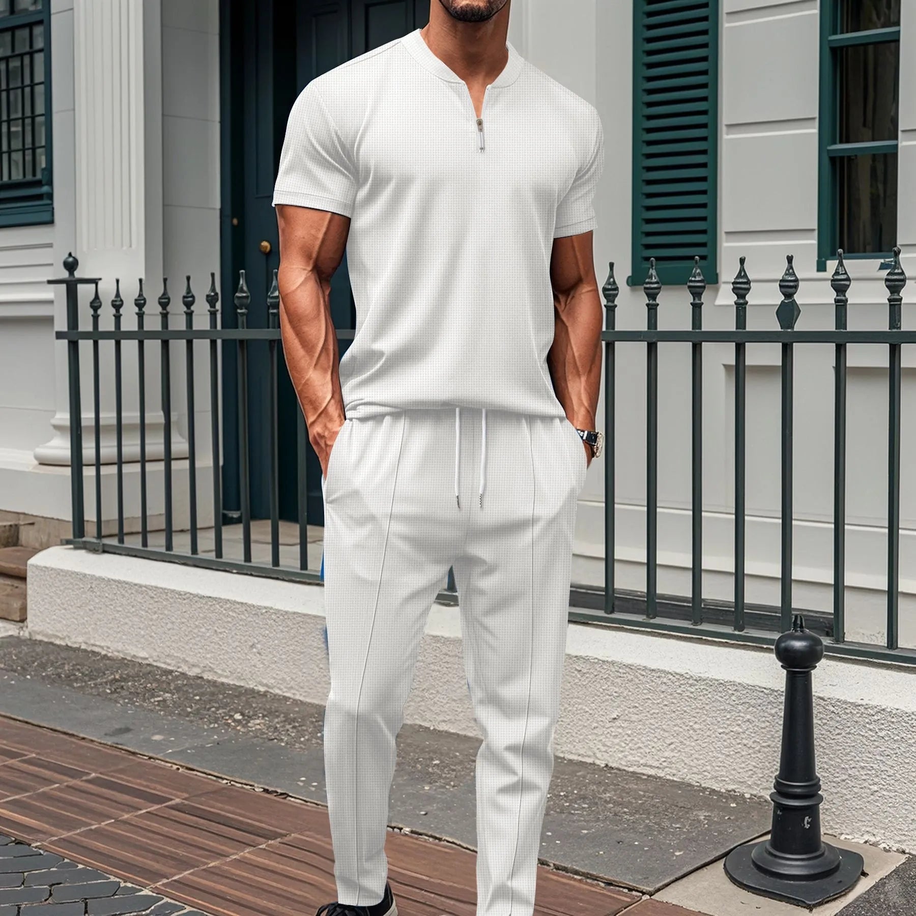 Bellini | Ensemble Polo Zippé et Pantalon en Maille Waffle