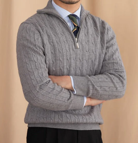 Pull en Maille Torsadée à Demi-Zip pour Homme | Pull d’Hiver à Col Montant Chaud