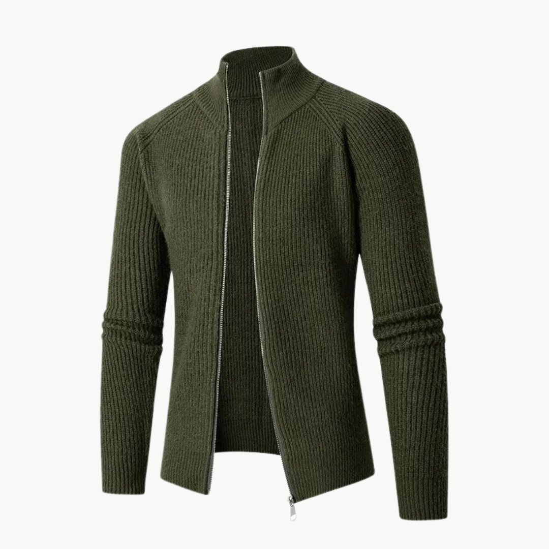 Cardigan en Maille Côtelée avec Fermeture Éclair pour Homme | Pull d’Hiver Chaud
