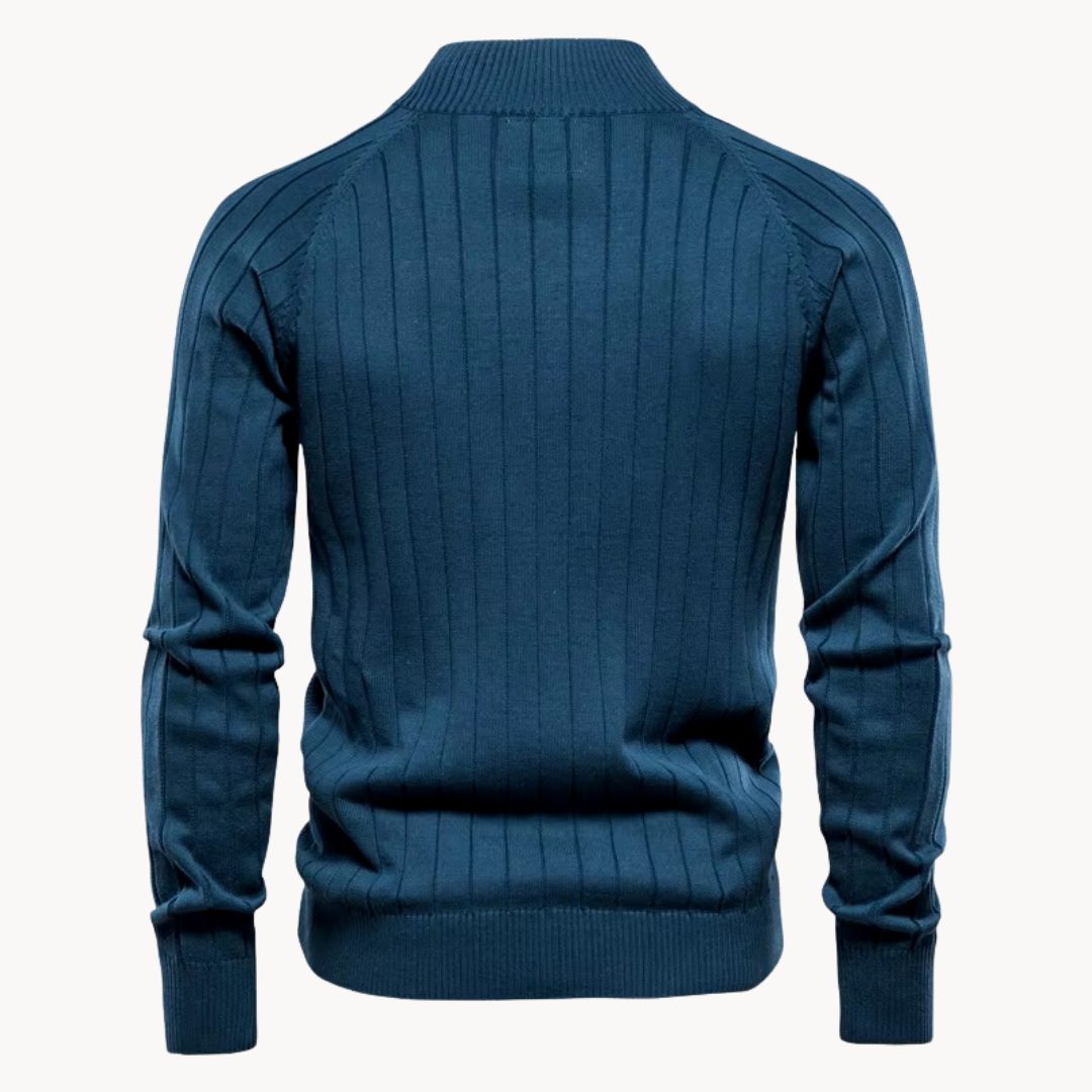 Cardigan Zippé Chaud en Maille Côtelée pour Homme | Veste Tricotée Décontractée à Col Montant