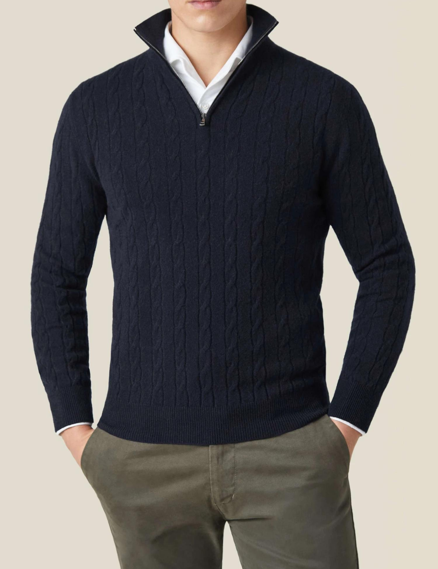 Pull en Maille Torsadée à Demi-Zip pour Homme | Pull d’Hiver Chaud