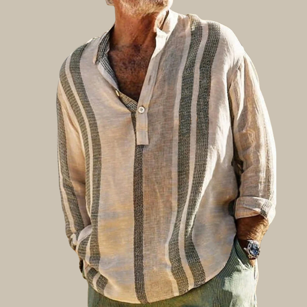Bellini | Chemise en Lin à Manches Longues Pour Homme Avec Col Mao Élégant