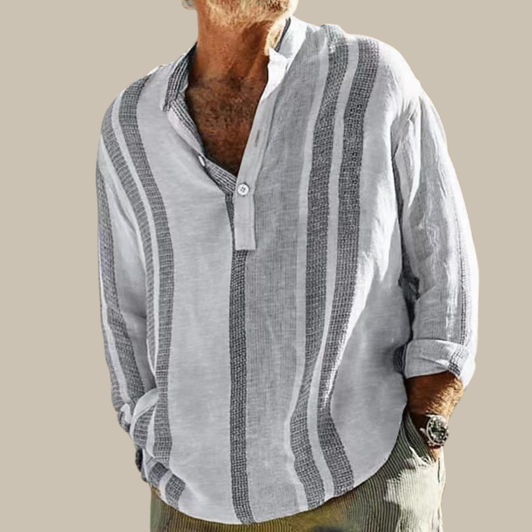 Bellini | Chemise en Lin à Manches Longues Pour Homme Avec Col Mao Élégant