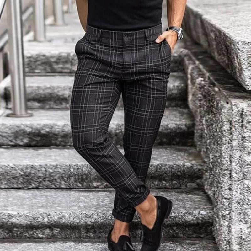 Pantalon Slim Fit à Carreaux pour Homme | Pantalon Décontracté à Motif Plaid Moderne