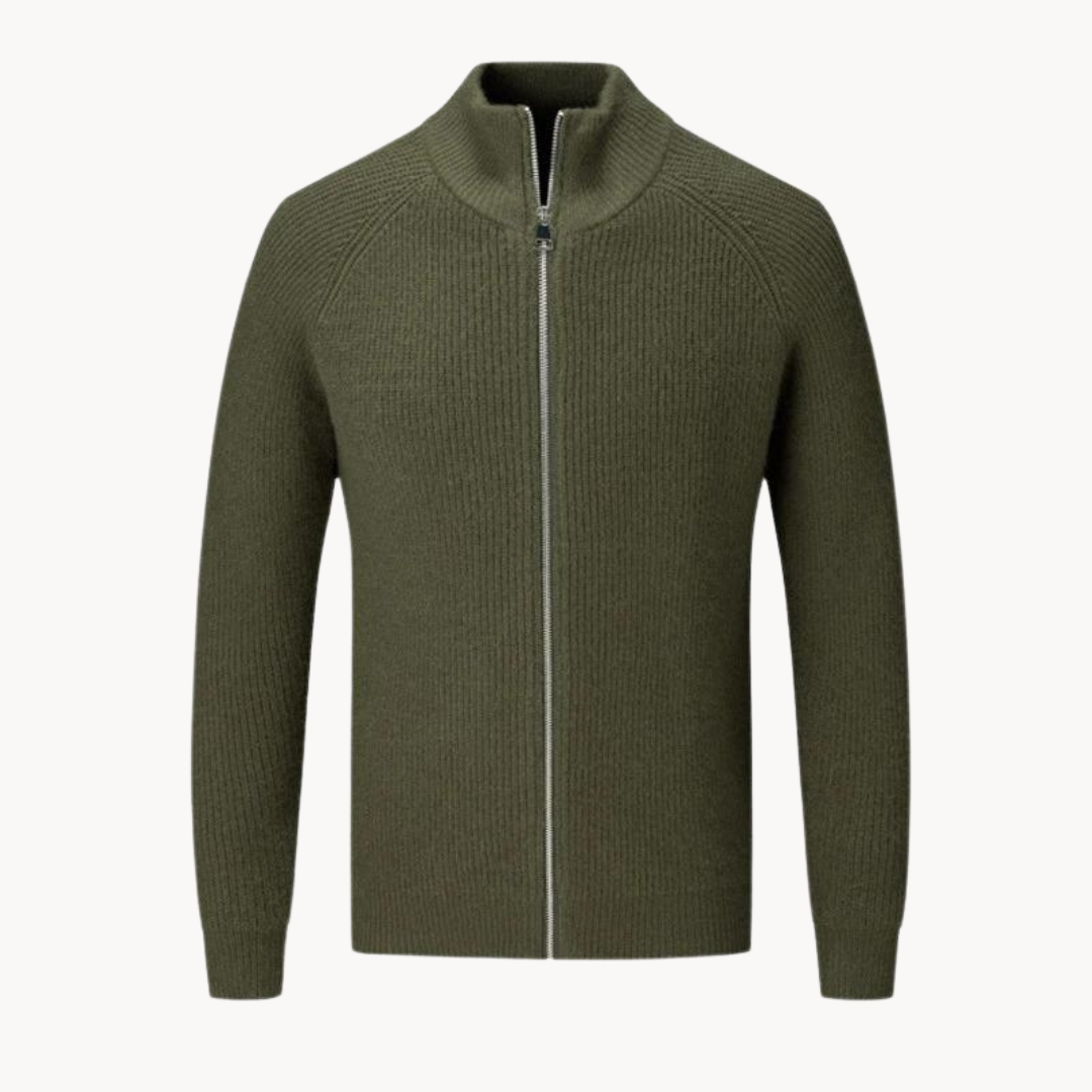 Cardigan Zippé en Maille Côtelée pour Homme | Pull Chaud