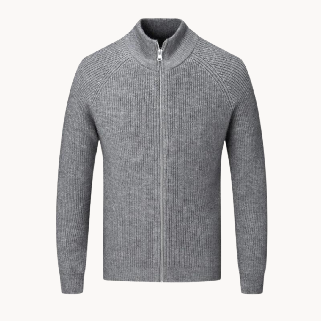 Cardigan Zippé en Maille Côtelée pour Homme | Pull Chaud