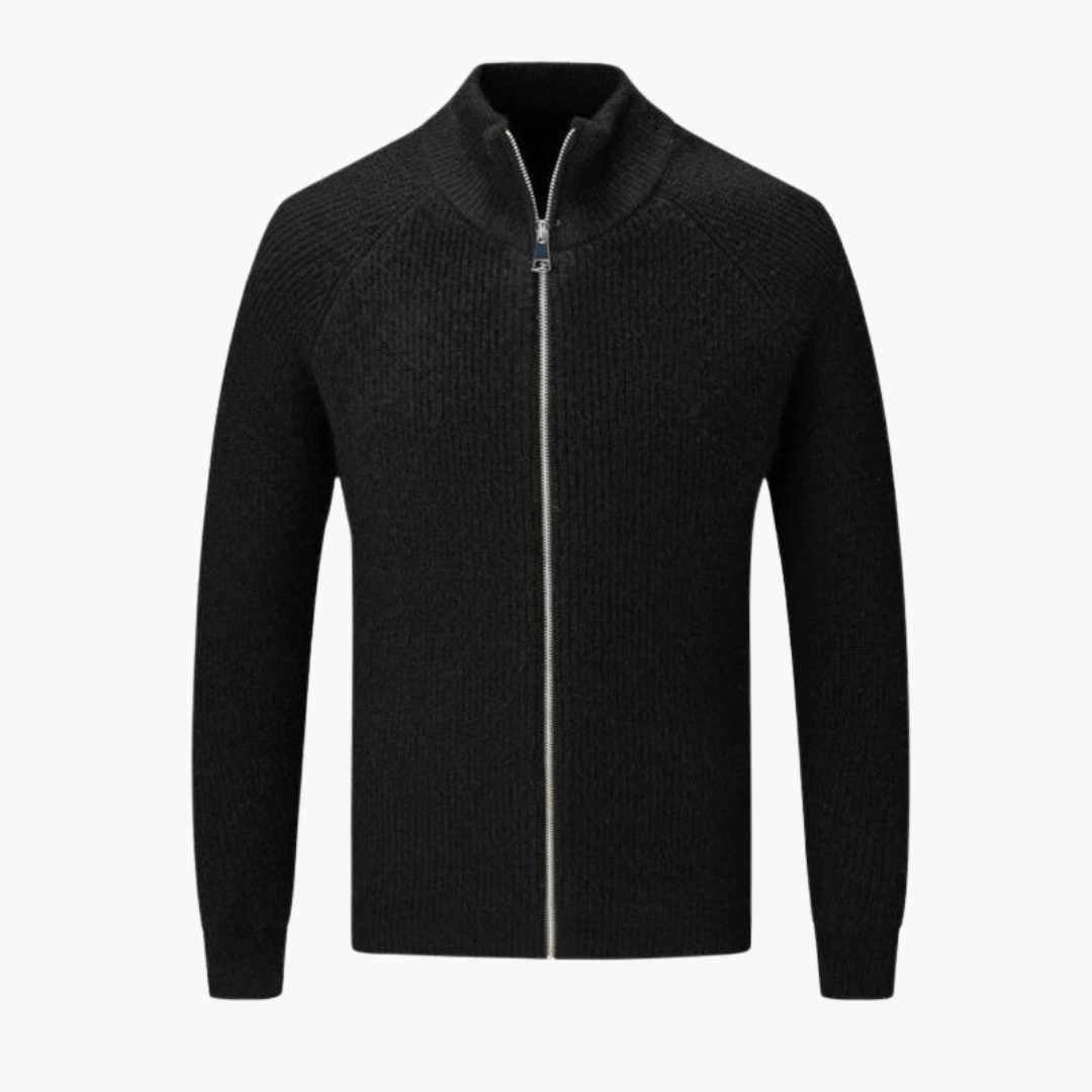 Cardigan Zippé en Maille Côtelée pour Homme | Pull Chaud
