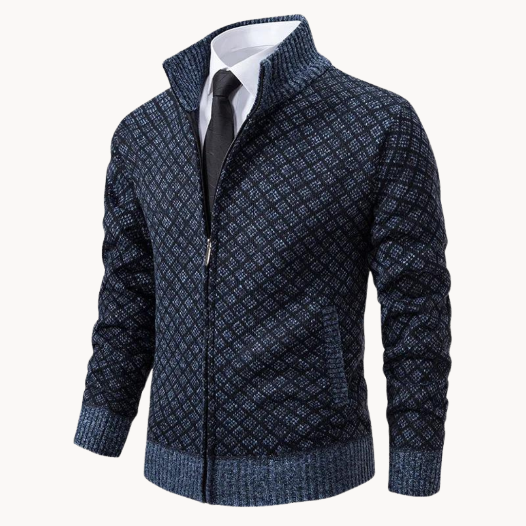 Cardigan Zippé en Maille à Motifs pour Homme | Pull à Col Montant Chaud