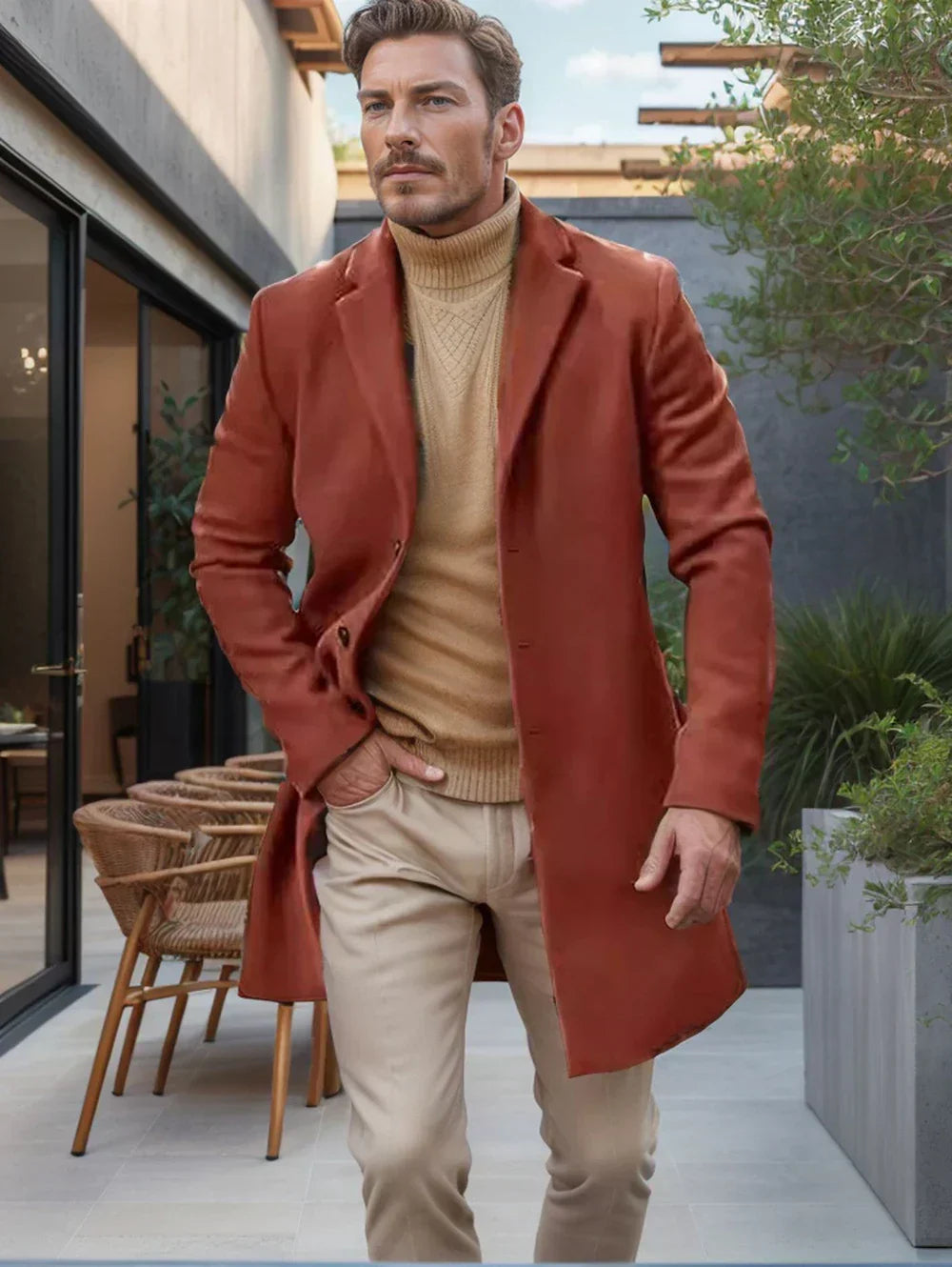 Trench Long d’Hiver Coupe-Vent pour Homme | Manteau Chaud à Boutons