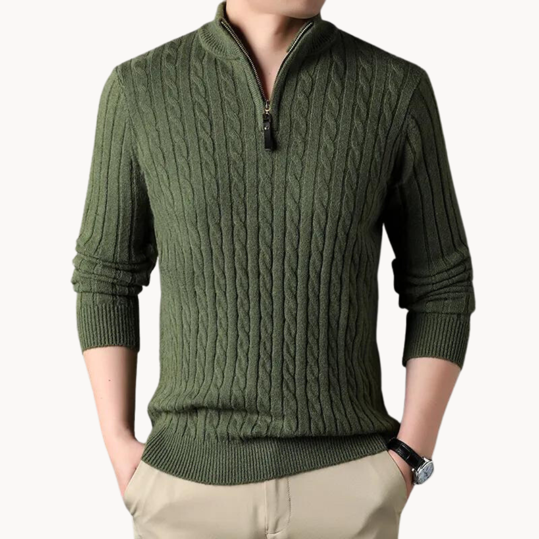 Pull Slim Fit à Demi-Zip en Maille Torsadée pour Homme | Pull d’Hiver Chaud