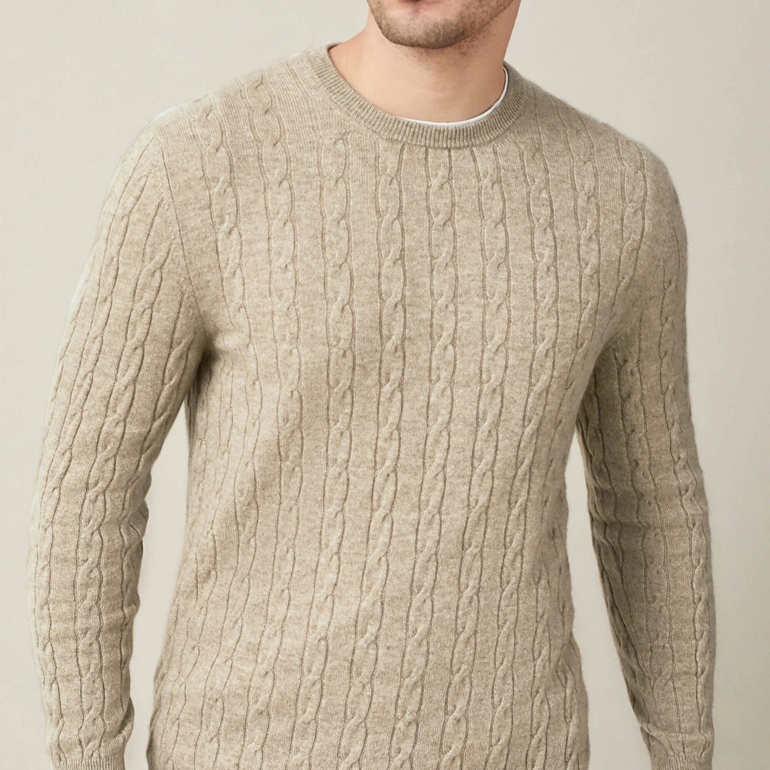 Pull à Col Rond en Maille Torsadée à Manches Longues pour Homme | Pull d’Hiver Chaud