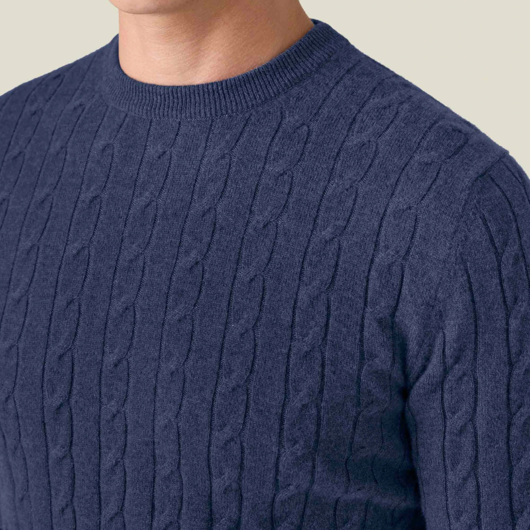 Pull à Col Rond en Maille Torsadée à Manches Longues pour Homme | Pull d’Hiver Chaud