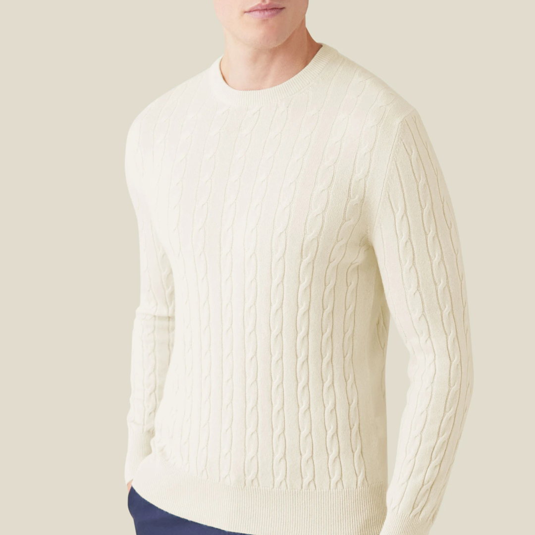 Pull à Col Rond en Maille Torsadée à Manches Longues pour Homme | Pull d’Hiver Chaud
