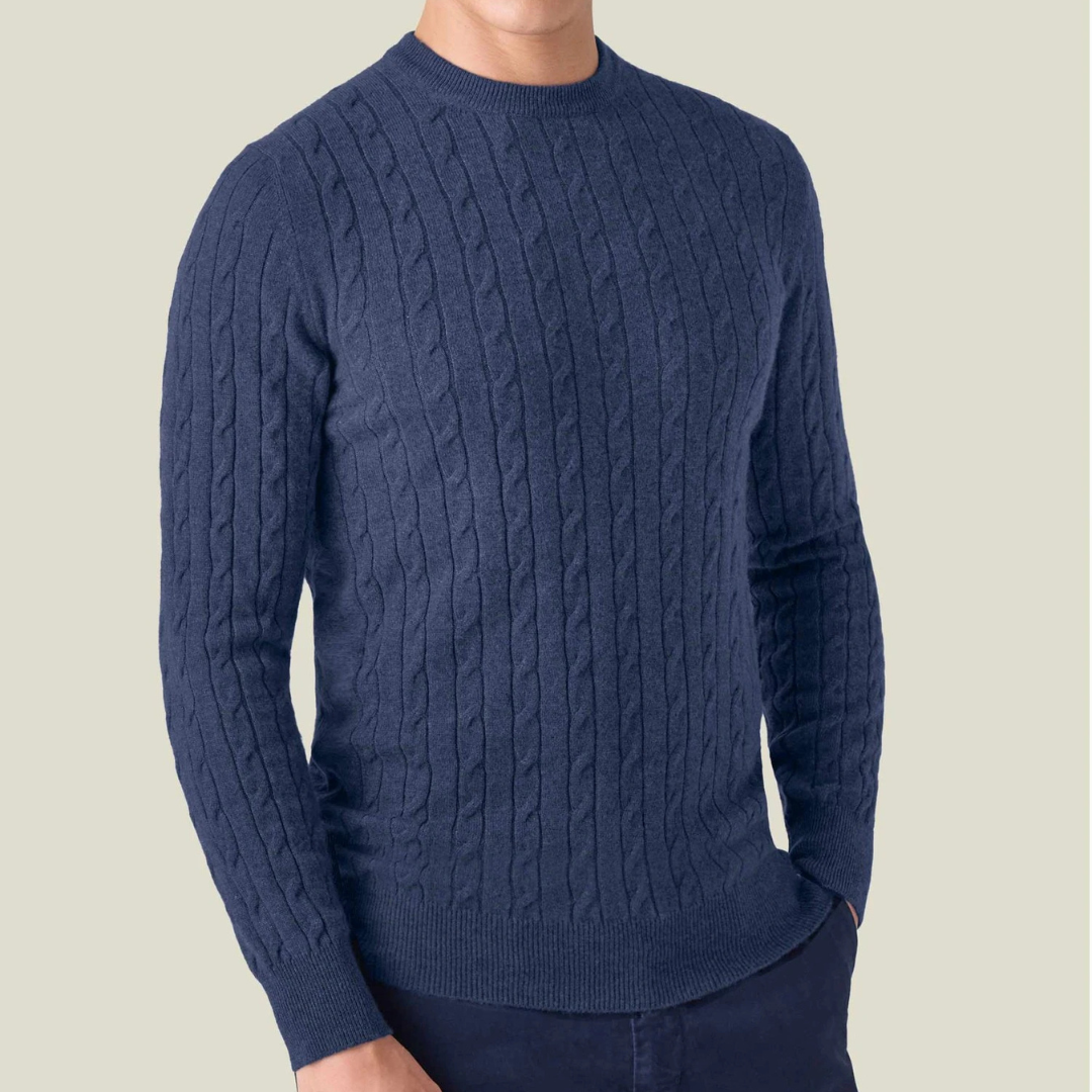 Pull à Col Rond en Maille Torsadée à Manches Longues pour Homme | Pull d’Hiver Chaud