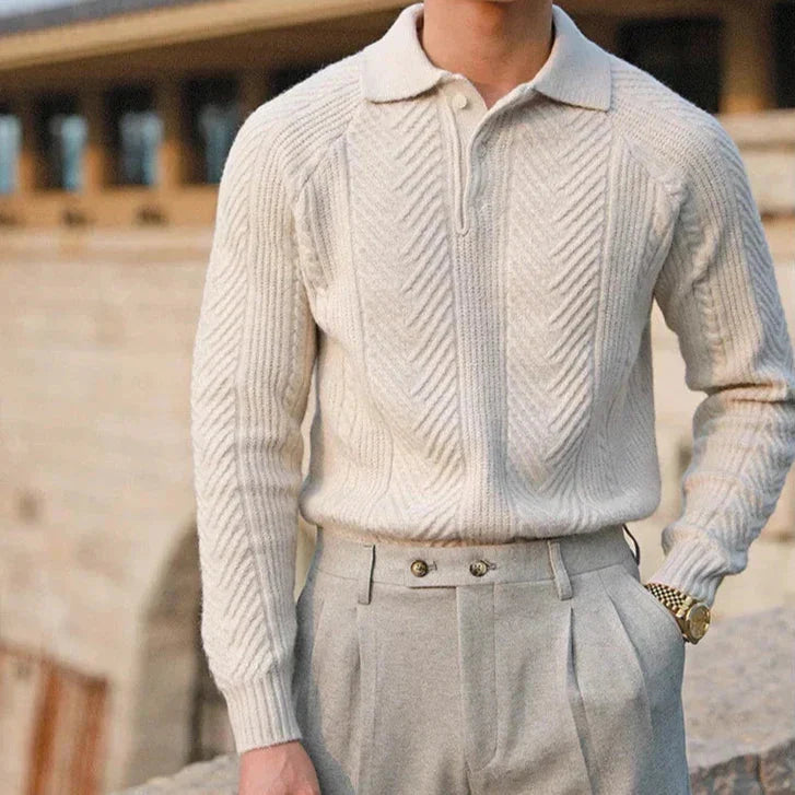 Pull d’Hiver Chaud pour Homme à Col Polo et Manches Longues | Pull en Maille Torsadée Homme