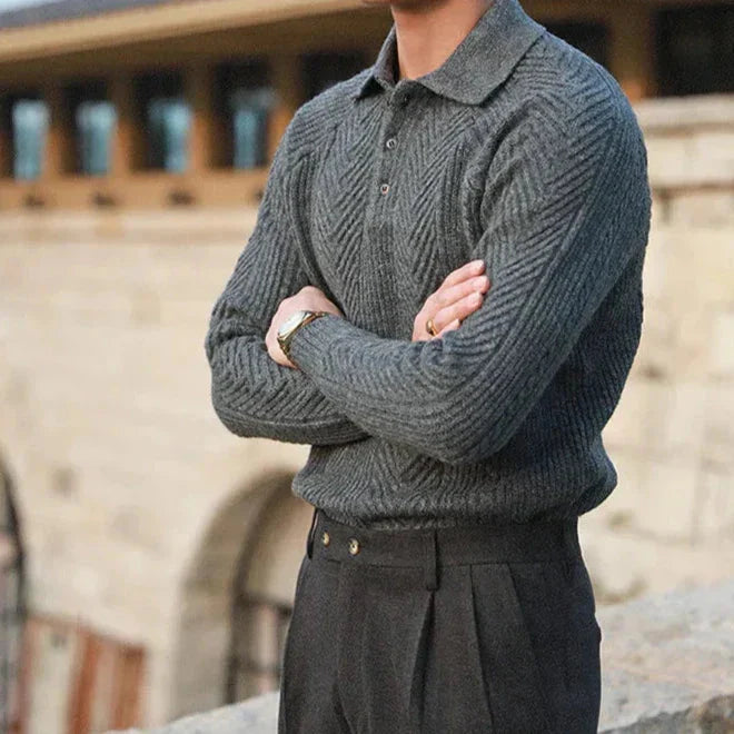 Pull d’Hiver Chaud pour Homme à Col Polo et Manches Longues | Pull en Maille Torsadée Homme