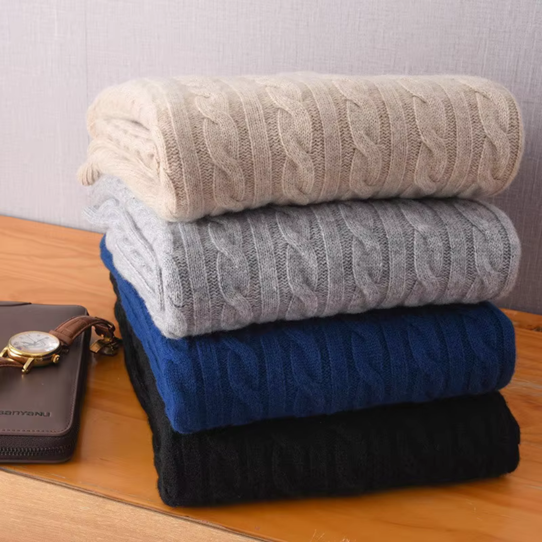 Pull Classique en Maille Torsadée à Demi-Zip pour Homme | Pull d’Hiver Chaud