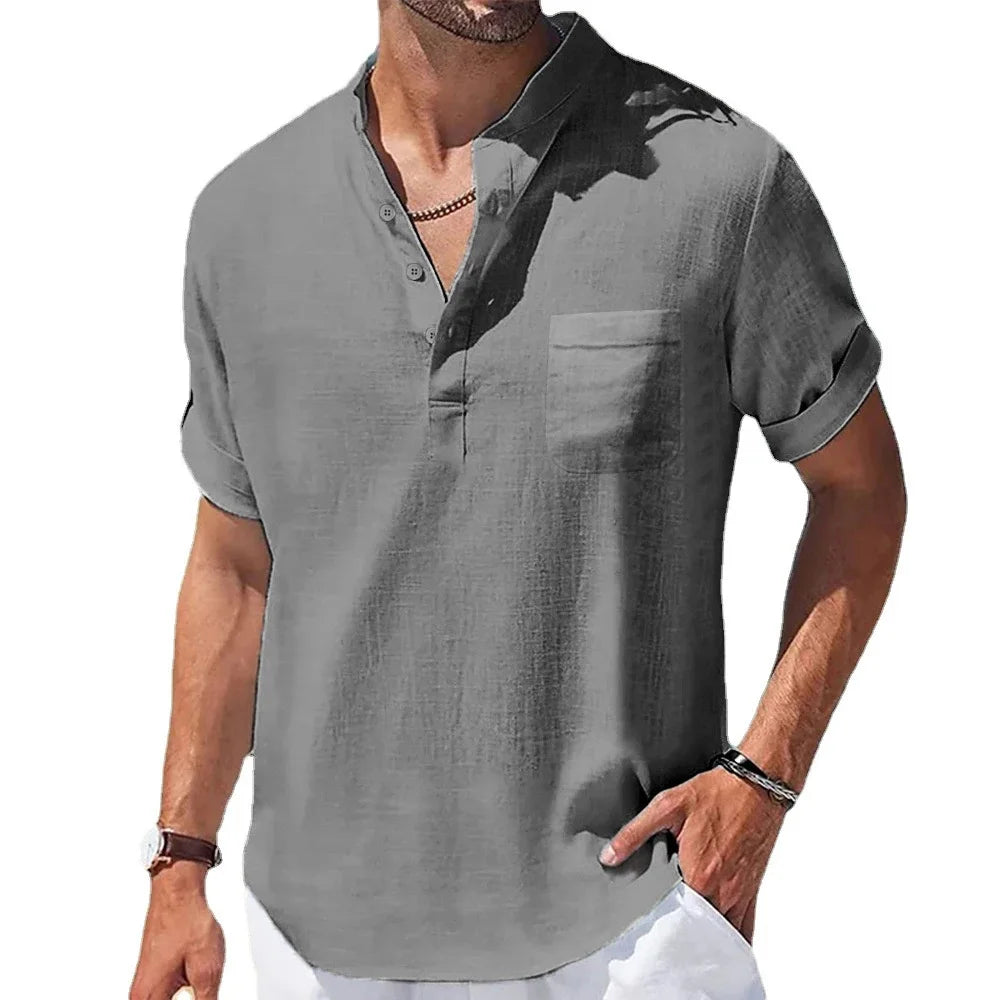 Bellini | Chemise en Coton et Lin à Col Henry