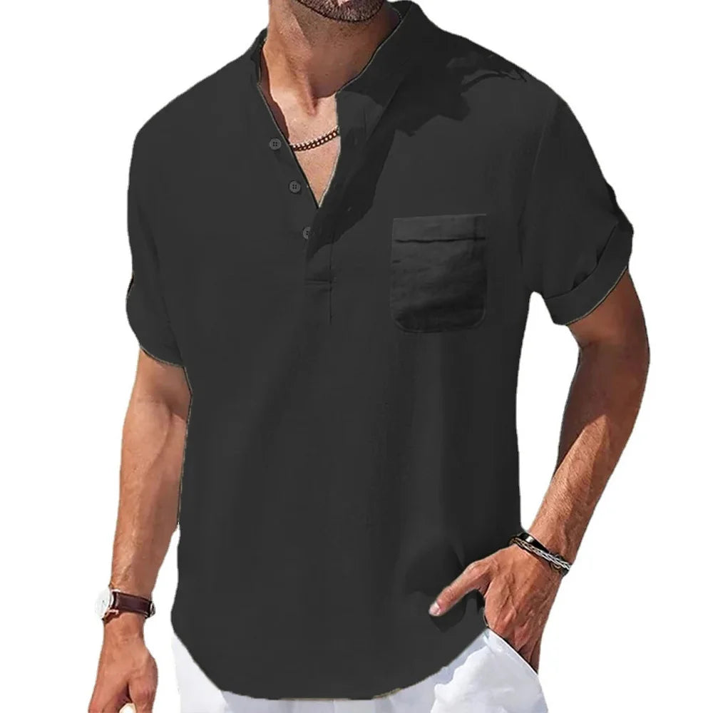 Bellini | Chemise en Coton et Lin à Col Henry