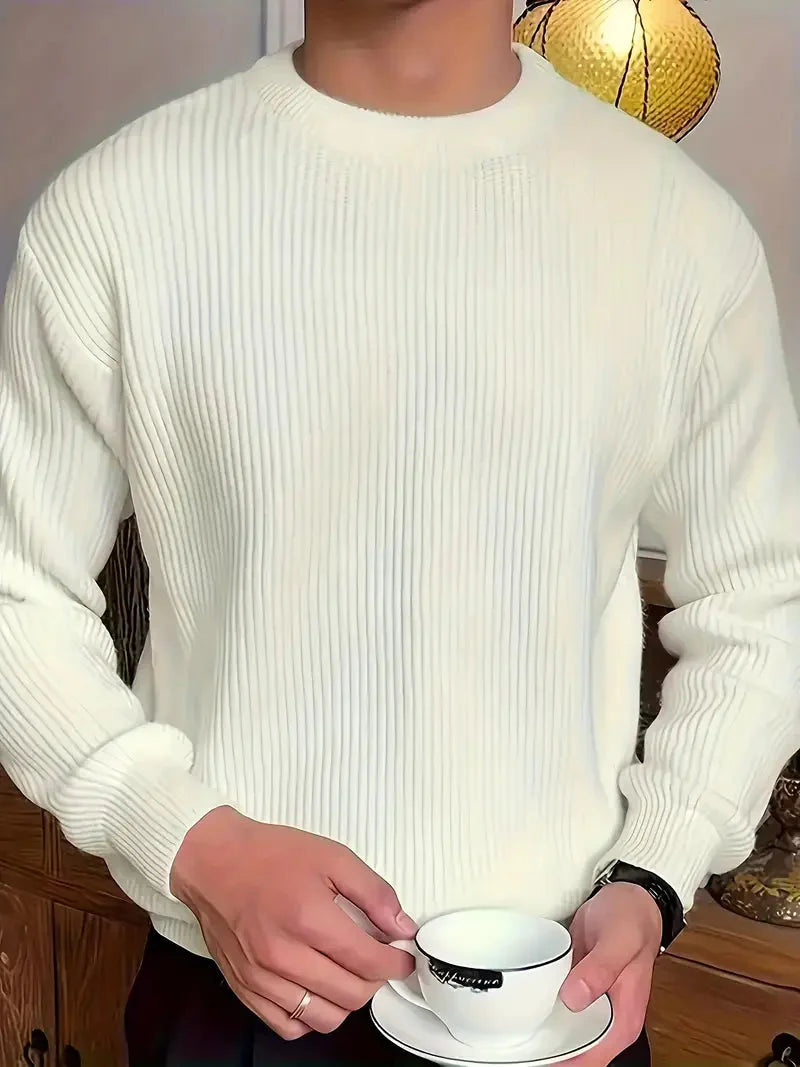 Pull d’Hiver Chaud pour Homme en Maille Côtelée | Pull Ajusté Slim
