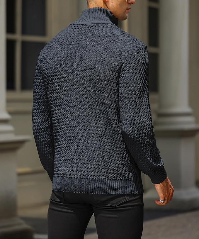 Pull en Maille à Demi-Zip avec Col Montant pour Homme | Pull d’Hiver Slim Fit Chaud