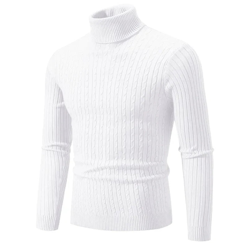 Pull Col Roulé pour Homme en Maille Côtelée Torsadée | Pull d’Hiver Slim Fit