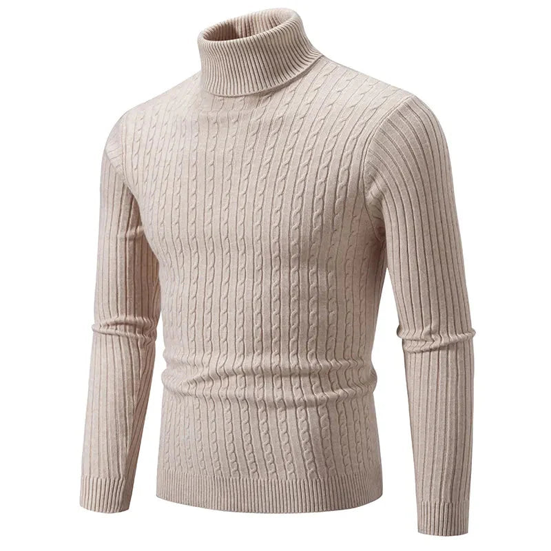 Pull Col Roulé pour Homme en Maille Côtelée Torsadée | Pull d’Hiver Slim Fit
