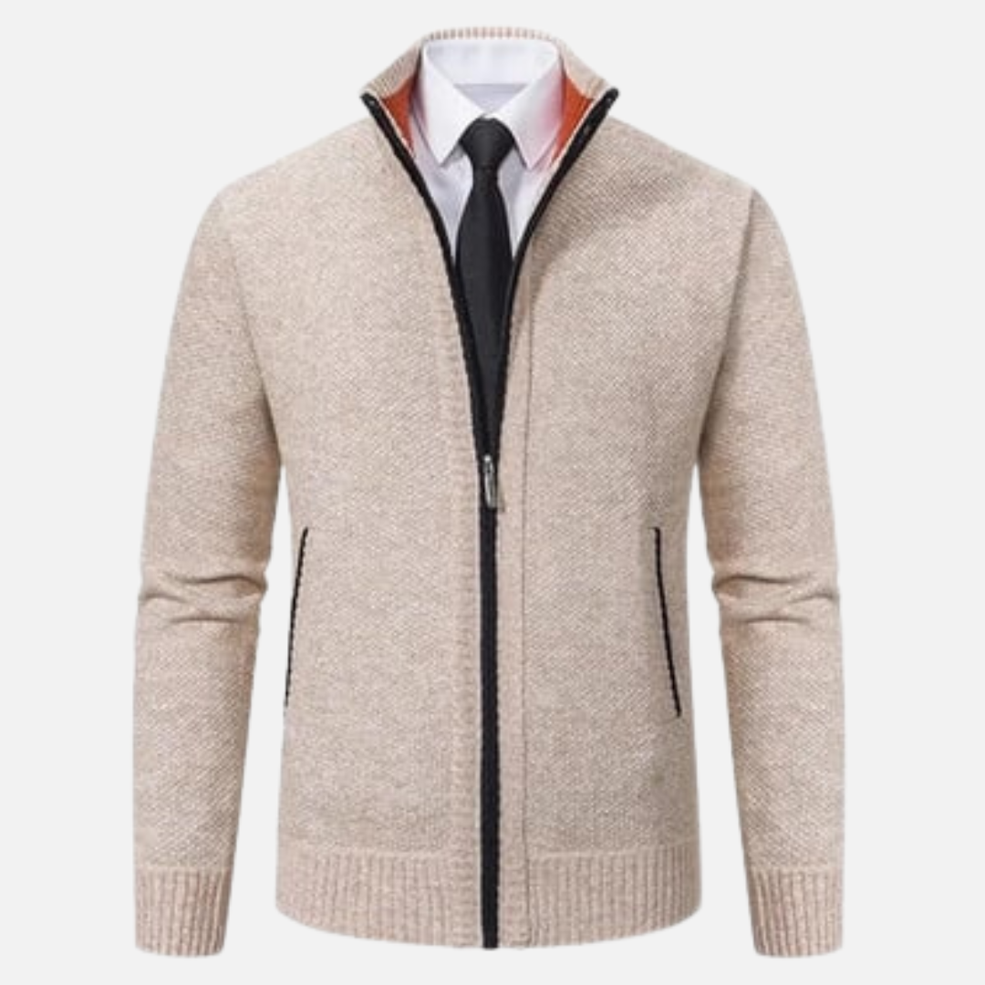 Cardigan d’Hiver Chaud en Maille Zippé pour Homme | Avec Poches Frontales