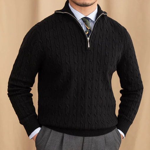 Pull en Maille Torsadée à Demi-Zip pour Homme | Pull d’Hiver à Col Montant Chaud